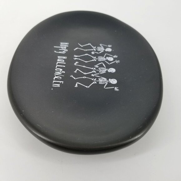 Rae Dunn Magenta Happy Halloween Dancing Skeletons Oval Plate Dish Black Small - Picture 6 of 9